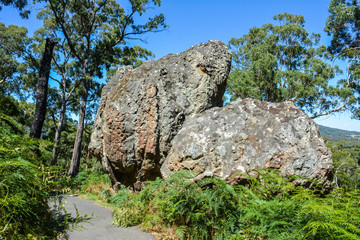 Boulders near Hanging Rock geological formation in Australia.