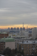 Sunrise at gloomy day in Moscow.