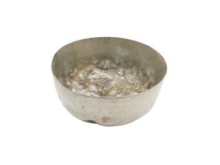 Old silver bowl isolated on white background. Clipping Path