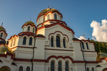 Fototapeta na wymiar Monastery in New Athos of Abkhazia on the Black Sea coast in the mountains