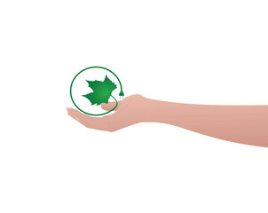 Human hand hold leaf. vector