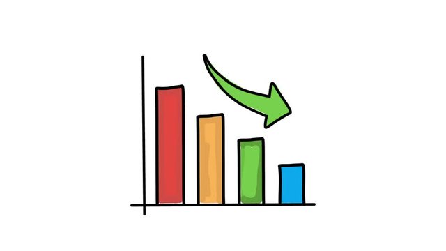 Diagram reduction animation with arrows on the white background 