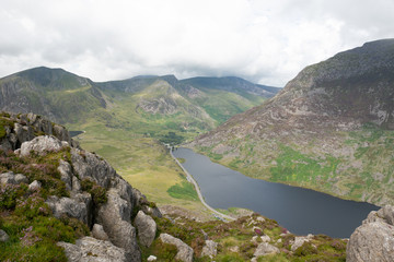 View of Ogwen lake from Tryfan mountain