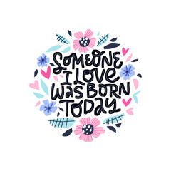 Birthday congratulation phrase in floral frame colorful