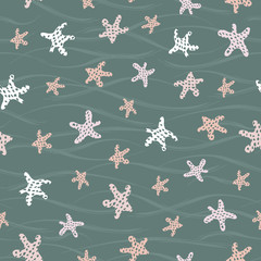 Cute marine vector illustration background. Seamless pattern of starfish in autumn colors. Perfect for fabric, invitations, greeting cards, posters, prints, banners, flyers etc