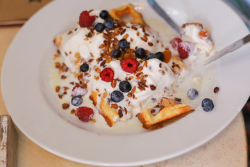 wafers with ice cream and berries