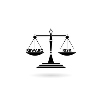 Seesaw balance between reward and risk. Business concept. Isolated white background