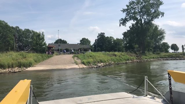 Ferry crossing the IJssel between Brummen and Bronkhorst in Gelderland, The Netherlands