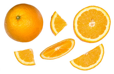 Sliced oranges isolated on white background