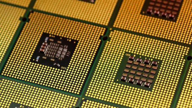 Rack focus on Computer CPU Chips.