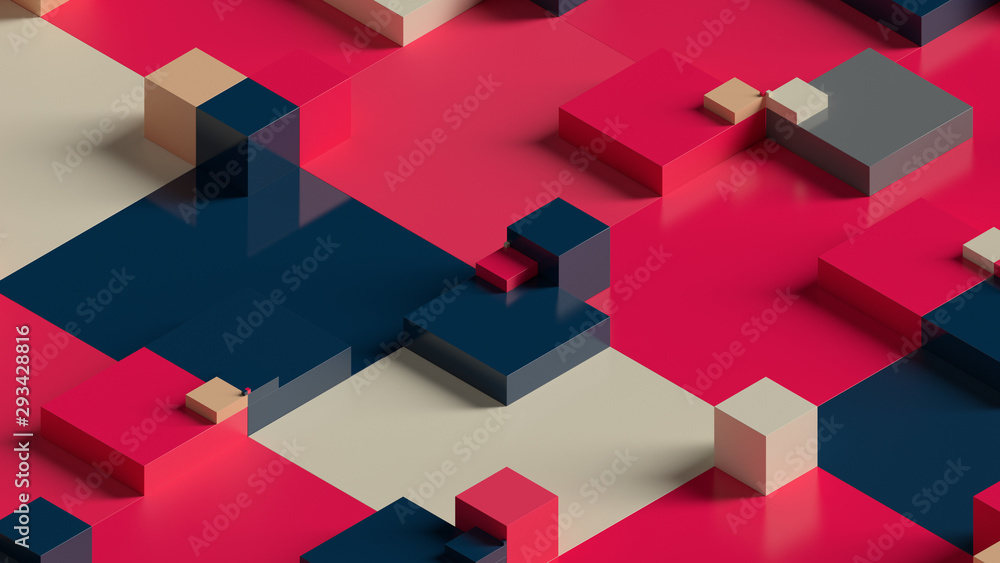 Poster abstract 3d render background made of rectangular shapes. simple geometric forms.