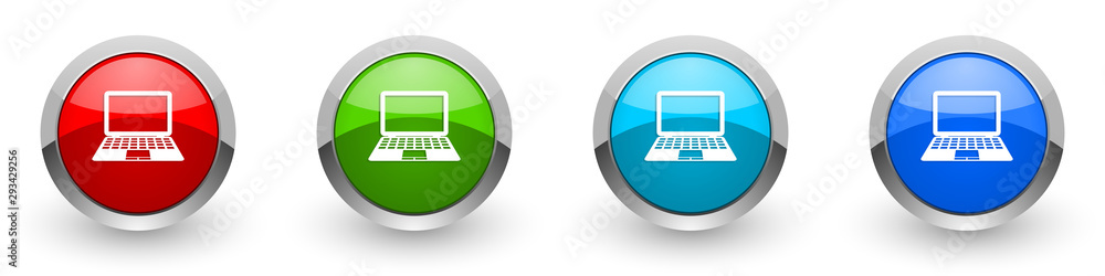 Poster computer silver metallic glossy icons, red, set of modern design buttons for web, internet and mobil