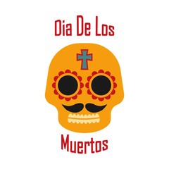 Orange sugar skull on white background. Dia de los Muertos illustration. Day of death