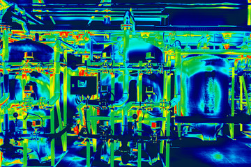 Infrared image of industrial engineering system with pipes