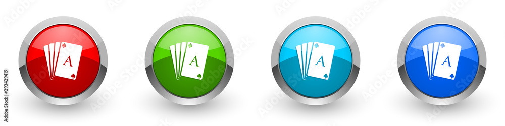 Aufkleber card silver metallic glossy icons, red, set of modern design buttons for web, internet and mobile ap