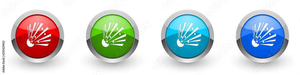 Poster bomb silver metallic glossy icons, red, set of modern design buttons for web, internet and mobile ap