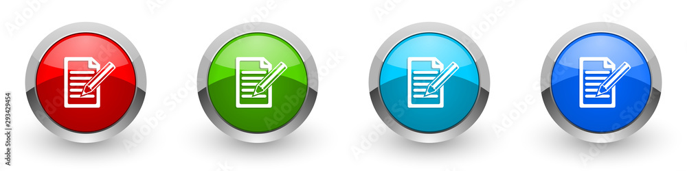 Poster subscribe silver metallic glossy icons, red, set of modern design buttons for web, internet and mobi
