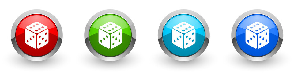 Game silver metallic glossy icons, red, set of modern design buttons for web, internet and mobile applications in four colors options isolated on white background