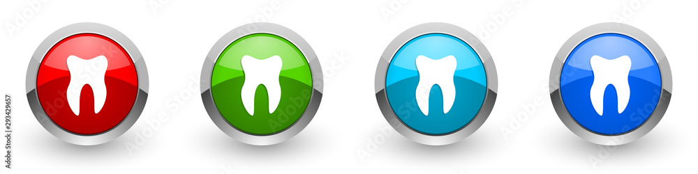 Aufkleber tooth silver metallic glossy icons, red, set of modern design buttons for web, internet and mobile a