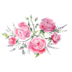 Pink roses bouquet floral botanical flowers. Watercolor background set. Isolated bouquets illustration element.