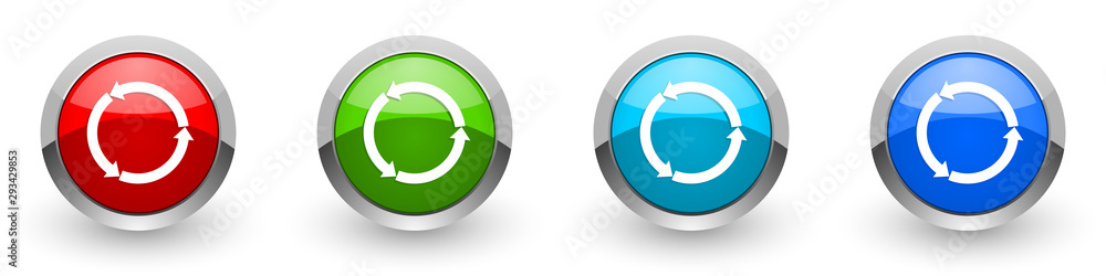 Poster reload web silver metallic glossy icons, red, set of modern design buttons for web, internet and mob