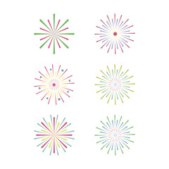 Fototapeta na wymiar Set bright colored fireworks on white background.