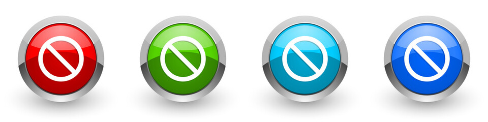 Access denied silver metallic glossy icons, red, set of modern design buttons for web, internet and mobile applications in four colors options isolated on white background