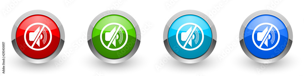 Poster mute silver metallic glossy icons, red, set of modern design buttons for web, internet and mobile ap