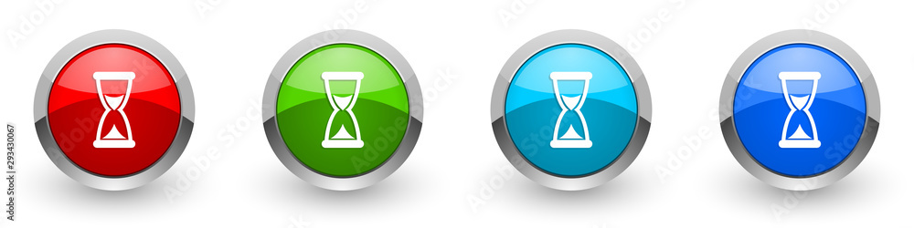 Poster time silver metallic glossy icons, red, set of modern design buttons for web, internet and mobile ap