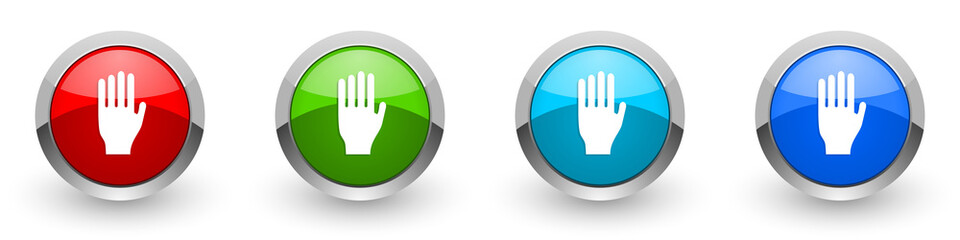 Obraz premium Stop silver metallic glossy icons, red, set of modern design buttons for web, internet and mobile applications in four colors options isolated on white background