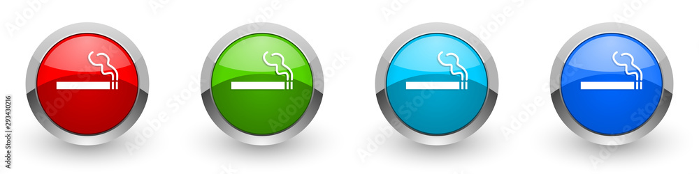 Poster cigarette silver metallic glossy icons, red, set of modern design buttons for web, internet and mobi
