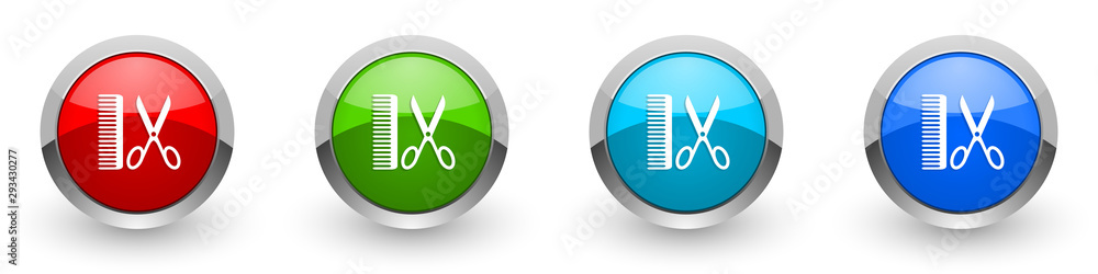Aufkleber Barber silver metallic glossy icons, red, set of modern design buttons for web, internet and mobile applications in four colors options isolated on white background