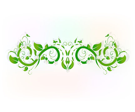 Green floral swirly leaves with flowers ornaments decoration vector image web design