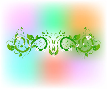 Green floral swirly leafs with flowers ornaments vector image web design