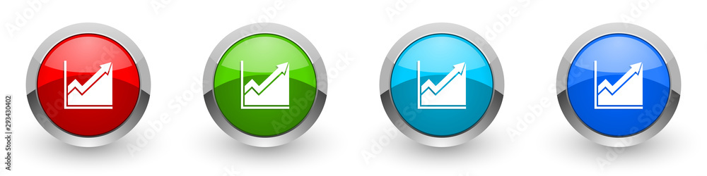Fototapete histogram silver metallic glossy icons, red, set of modern design buttons for web, internet and mobi