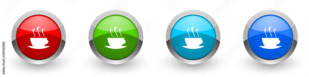 Aufkleber coffee silver metallic glossy icons, red, set of modern design buttons for web, internet and mobile 