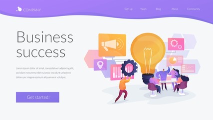 Business idea generation. Marketing strategies, investment opportunities discussion. Start up launching, business success, brainstorm meeting concept. Website homepage header landing web page template