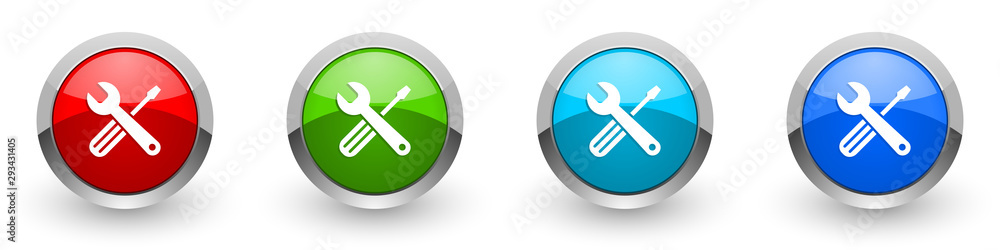 Poster tools silver metallic glossy icons, red, set of modern design buttons for web, internet and mobile a