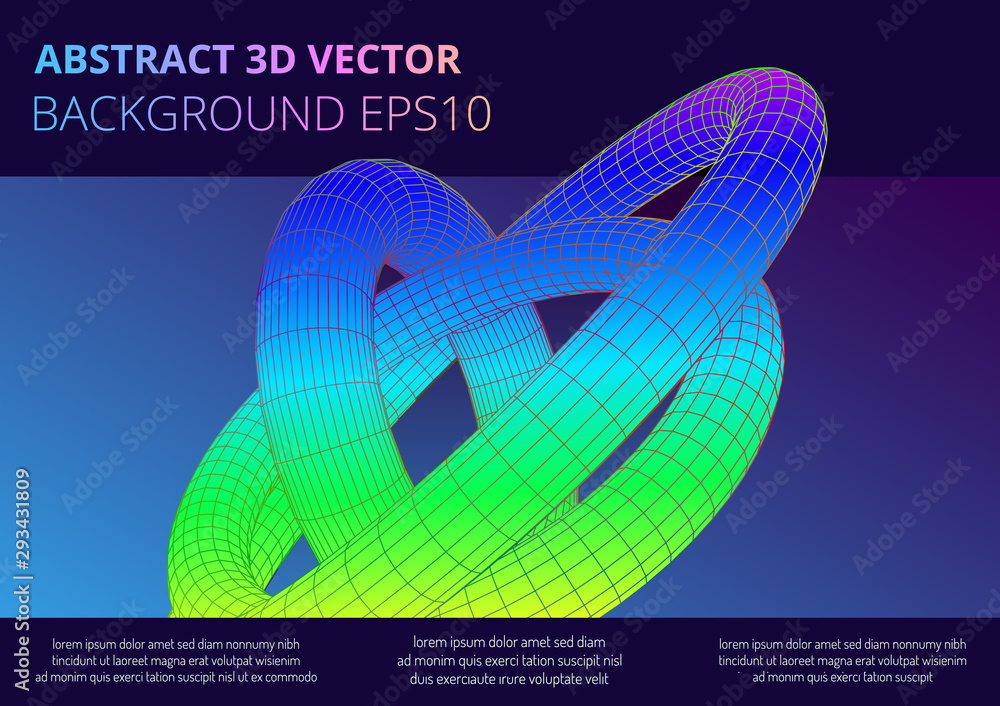 Poster abstract toroidal volumetric figures. the structure of geometric shapes. optical illusion of volume.