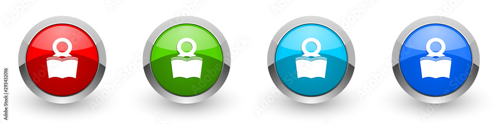 Poster book silver metallic glossy icons, red, set of modern design buttons for web, internet and mobile ap