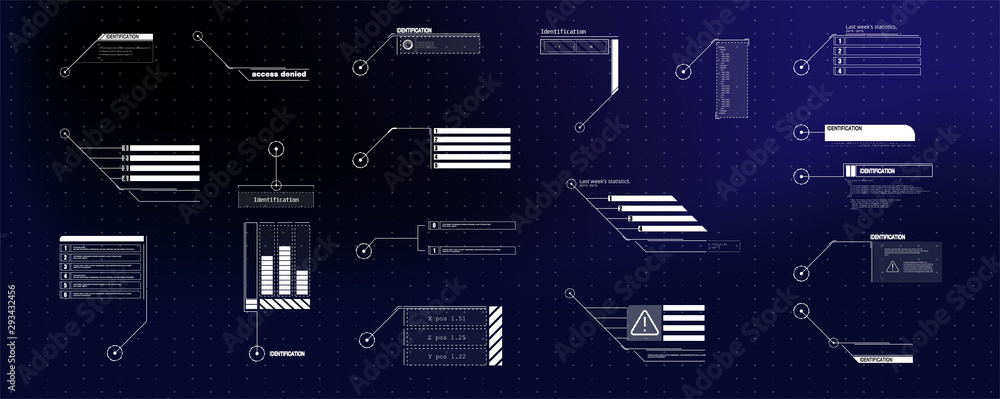 Poster interface elements hud, ui, gui. vector callout titles set. futuristic callout bar labels, informati