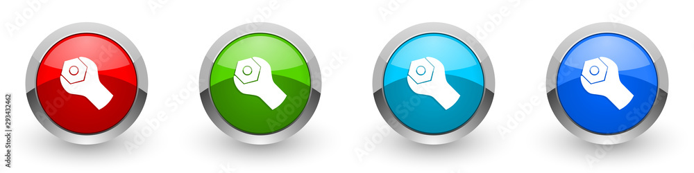 Poster Tools silver metallic glossy icons, red, set of modern design buttons for web, internet and mobile applications in four colors options isolated on white background