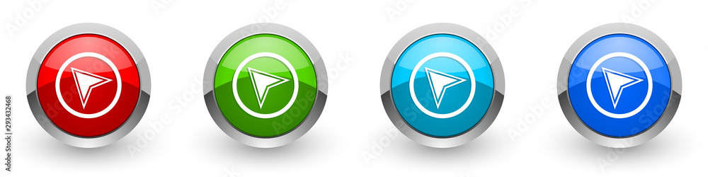 Aufkleber Navigation silver metallic glossy icons, red, set of modern design buttons for web, internet and mobile applications in four colors options isolated on white background