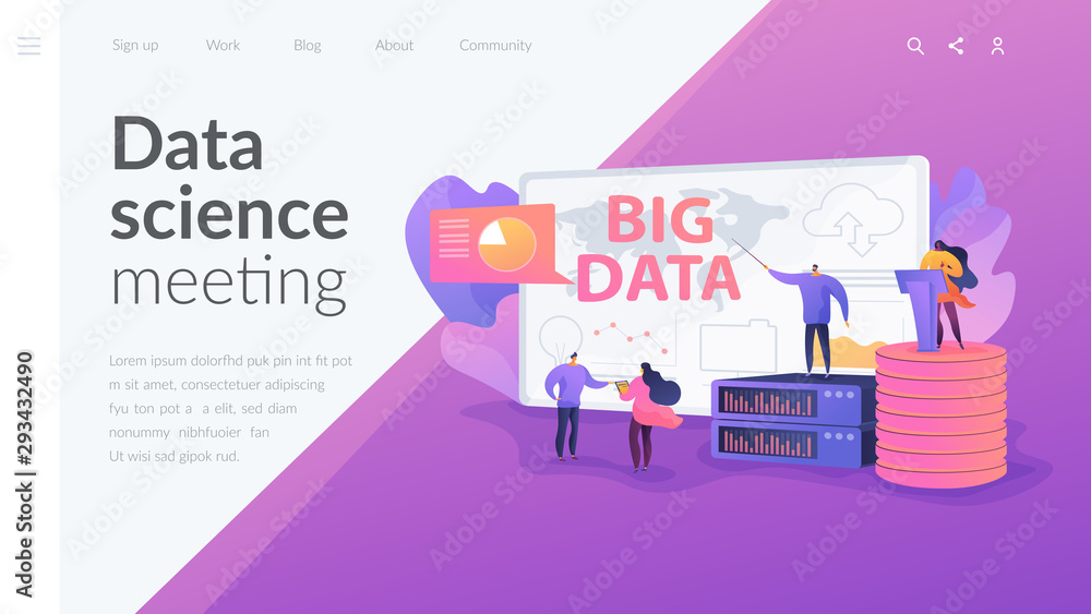 Poster big data conference, innovative idea presentation, data science meeting concept. website homepage he