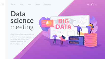 Big data conference, innovative idea presentation, data science meeting concept. Website homepage header landing web page template.