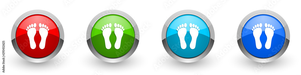 Aufkleber foot silver metallic glossy icons, red, set of modern design buttons for web, internet and mobile ap