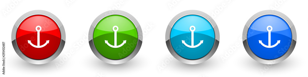 Aufkleber anchor silver metallic glossy icons, red, set of modern design buttons for web, internet and mobile 