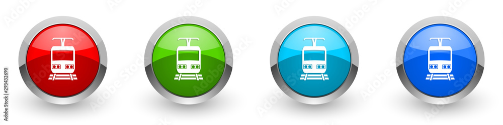 Aufkleber Train silver metallic glossy icons, red, set of modern design buttons for web, internet and mobile applications in four colors options isolated on white background