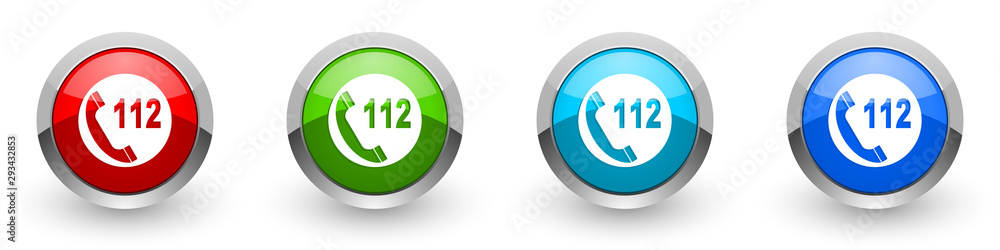 Aufkleber Emergency call silver metallic glossy icons, red, set of modern design buttons for web, internet and mobile applications in four colors options isolated on white background