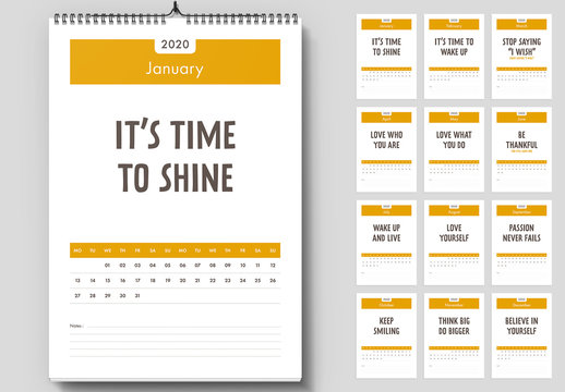 Wall Calendar Layout with Orange Accents